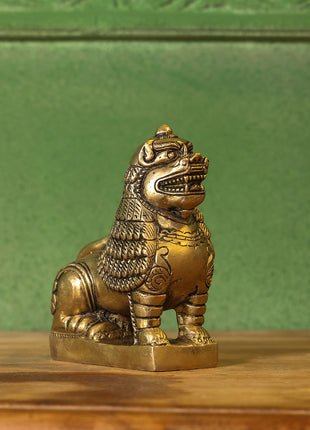 Brass Sitting Lion Yali Statue (5 Inch)