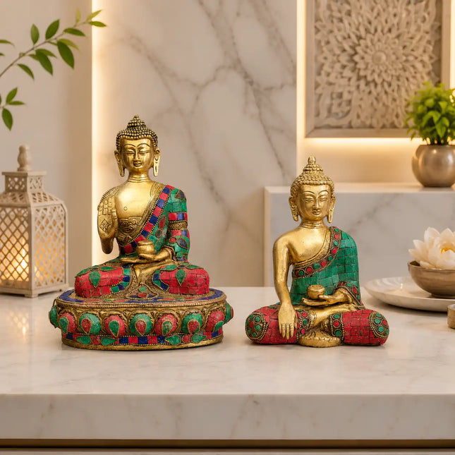 Brass Stone Work Blessing Sitting Buddha Statue