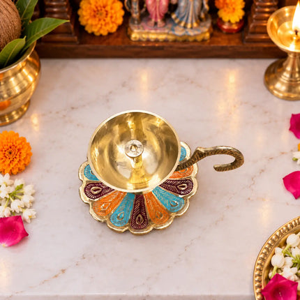 Brass Hand Painted Akhand Diya (2.2 Inch)