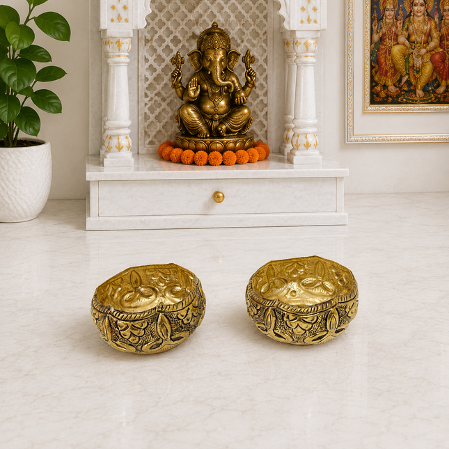 Brass Antique Decorative Prasad Bowl Pair (1.5 Inch)