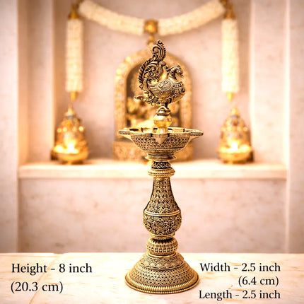 Brass Lightweight Peacock Samai/Lamp Pair (8 Inch)