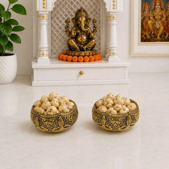 Brass Antique Decorative Prasad Bowl Pair (1.5 Inch)