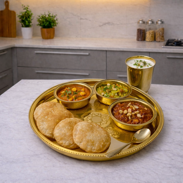 Brass Floral Design Thali/Dinner Set (1.15 Kg)