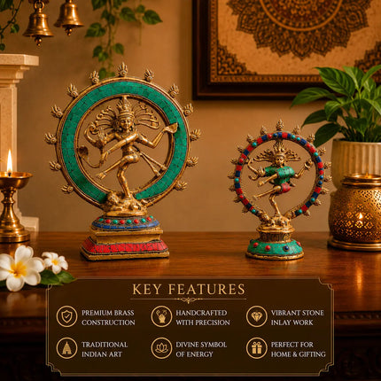 Brass Stone Work Nataraja Dancing Shiva Idol