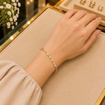 Tennis White Diamonds Bracelet Gold-Tone Clasp With Box