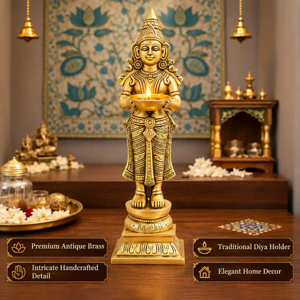 Brass Deep Lakshmi Standing Idol (12.5 Inch)