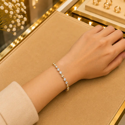 Leaf & Vine Tennis Bracelet for Women | CZ Stones, Gold-Tone Clasp