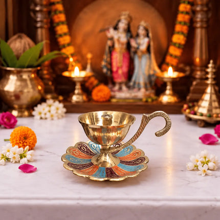 Brass Hand Painted Akhand Diya (2.2 Inch)