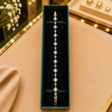 Tennis White Diamonds Bracelet Gold-Tone Clasp With Box