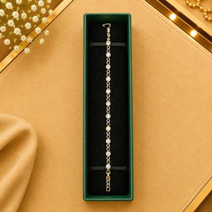 Tennis Bracelet Gold-Tone Clasp With Box