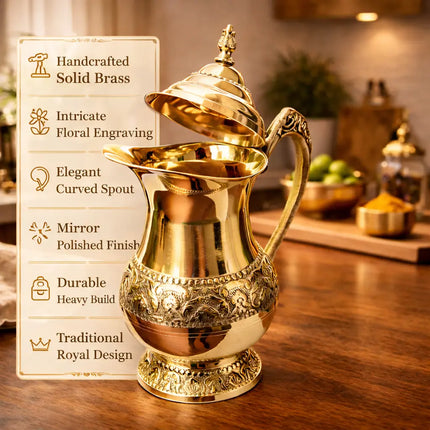 Brass Handcrafted Water Jug With Lid (9.5 Inch)
