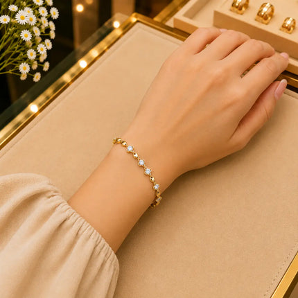 Tennis White Diamonds Bracelet Gold-Tone Clasp With Box