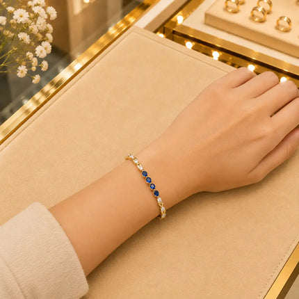 Leaf & Vine Tennis Bracelet for Women | CZ Stones, Gold-Tone Clasp
