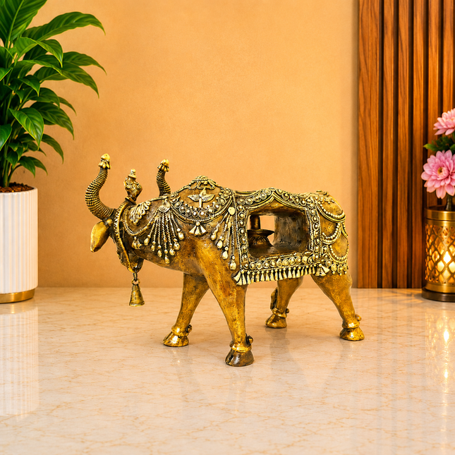 Brass Handcrafted Dhokra Nandi Idol With Inside Shivling (9.7 Inch)