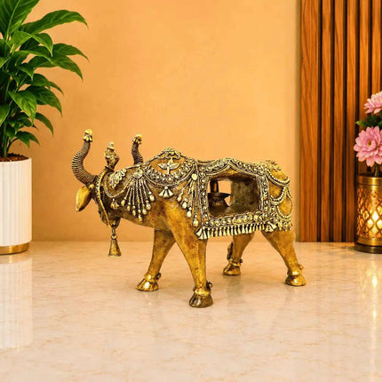 Brass Handcrafted Dhokra Nandi Idol With Inside Shivling (9.7 Inch)