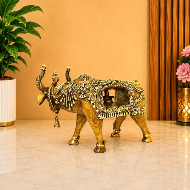 Brass Handcrafted Dhokra Nandi Idol With Inside Shivling (9.7 Inch)