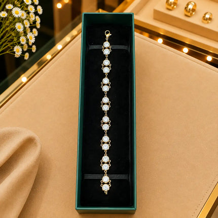 Tennis White Diamonds Bracelet Gold-Tone Clasp With Box