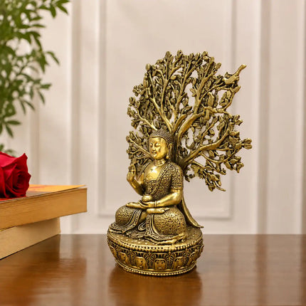 Brass Lightweight Buddha Statue With Tree (6.5 Inch)