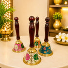 Brass Hand Painted Meenakari Handbell With Wooden Handle (7.5 Inch)