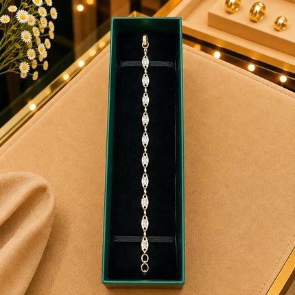 Tennis White Diamonds Bracelet Gold-Tone Clasp With Box