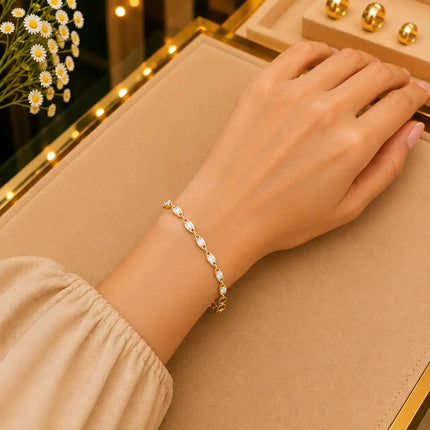 Tennis White Diamonds Bracelet Gold-Tone Clasp With Box