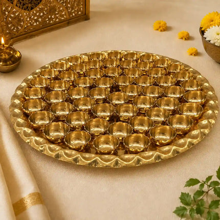 Brass Chappan Bhog Thali With 56 Prasad Bowls Set (23 Inch)