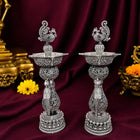 Brass Silver Plated Lightweight Peacock Samai/Lamp Pair