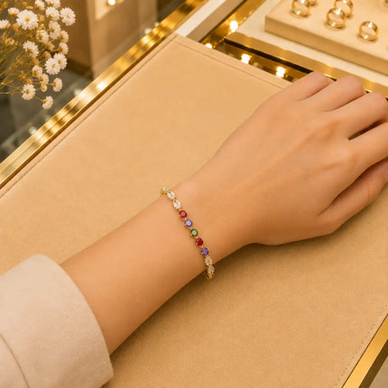 Leaf & Vine Tennis Bracelet for Women | CZ Stones, Gold-Tone Clasp