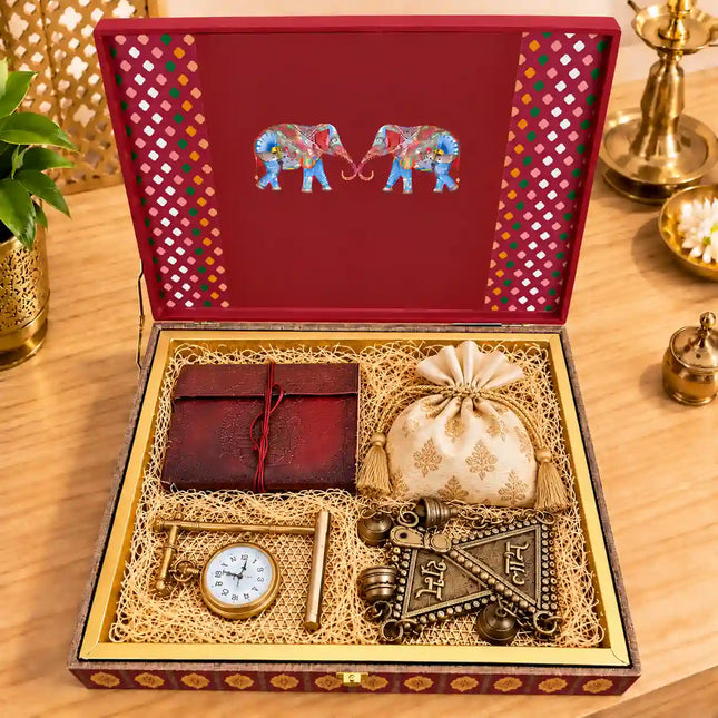 Brass Table Clock and Shubh Labh Gift/Corporate Hamper
