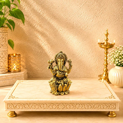 Brass Lightweight Sitting On Louts Ganesha Idol (3.5 Inch)