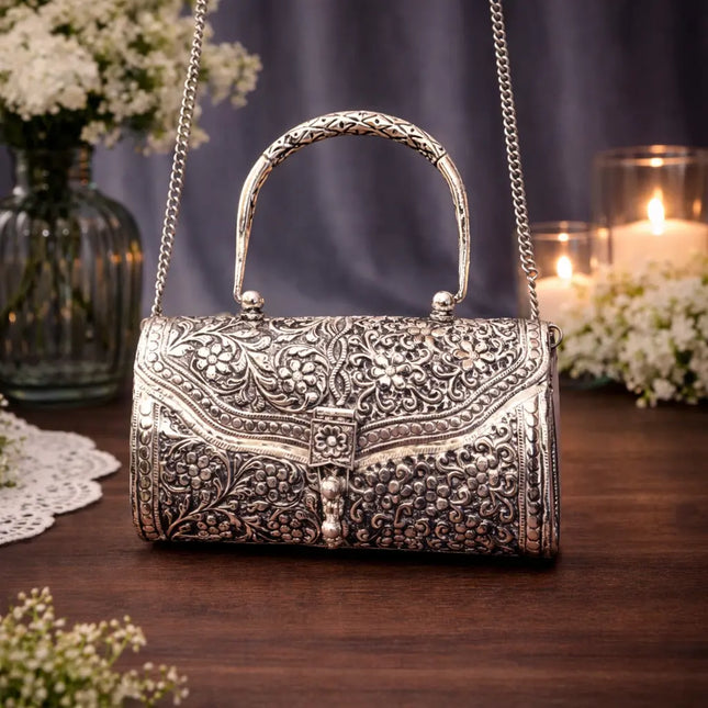 Brass Silver Plated Purse / Clutch bag (8.5 Inch)