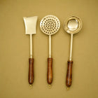 Brass Kitchen Ladles With Wooden Handle Set (14.5 Inch)