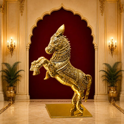 Brass Jumping Horse Statue (48 Inch)