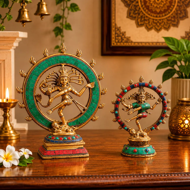 Brass Stone Work Nataraja Dancing Shiva Idol