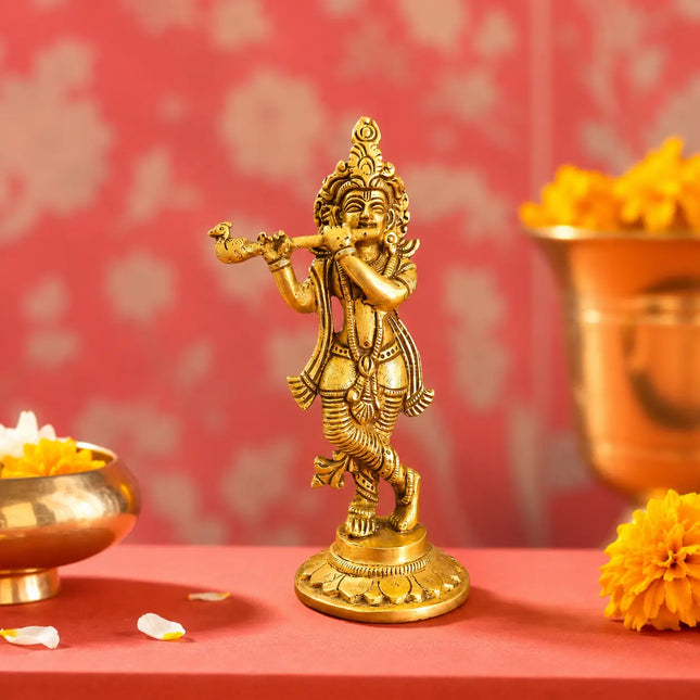 Brass Standing Krishna Idol (6.5 Inch)