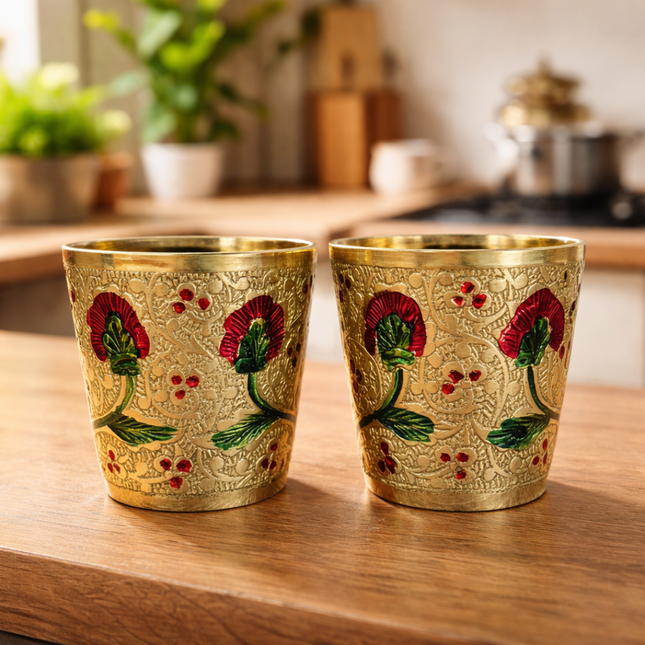 Brass Meenakari Glass Pair (2.2 Inch)