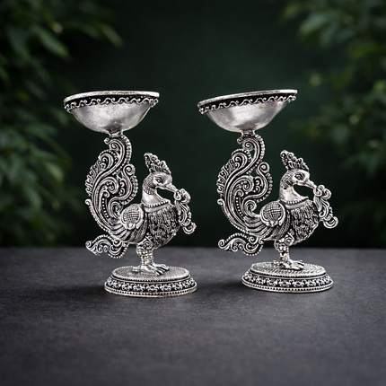 Brass Peacock Lightweight Diya Pair
