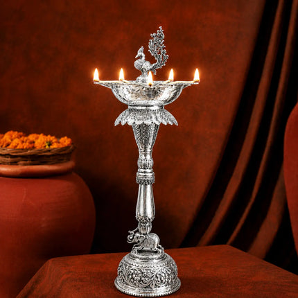 Brass Silver Plated Peacock Long Lamp