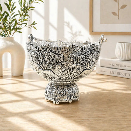 Brass Silver Plated Decorative Basket with Handle (5.5 Inch)