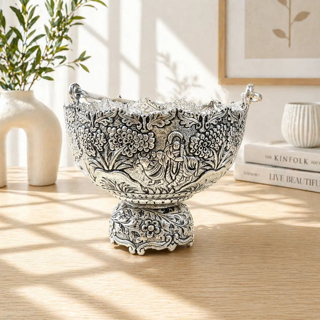 Brass Silver Plated Decorative Basket with Handle (5.5 Inch)