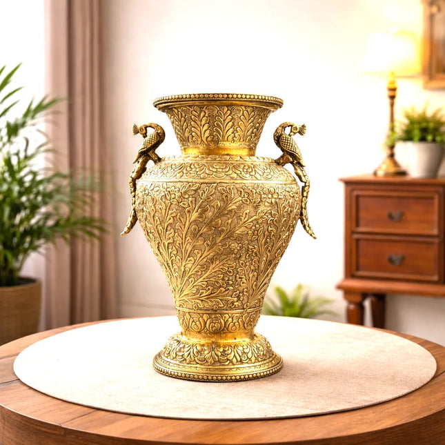 Brass Peacock Flower Vase / Planter Pot (11 Inch)