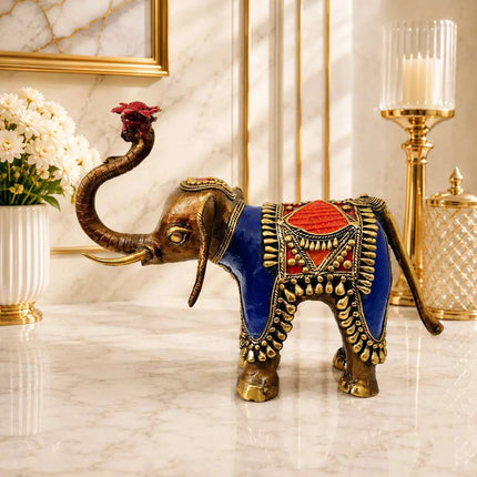 Brass Handcrafted Dhokra Elephant Statue (8.5 inch)