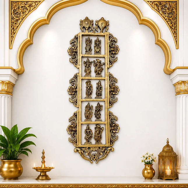 Brass Dashavatara / Vishnu Avatar Wall Hanging (28.5 Inch)