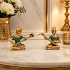Brass Stone Work Musician Lady Set of 2 (4 Inch)