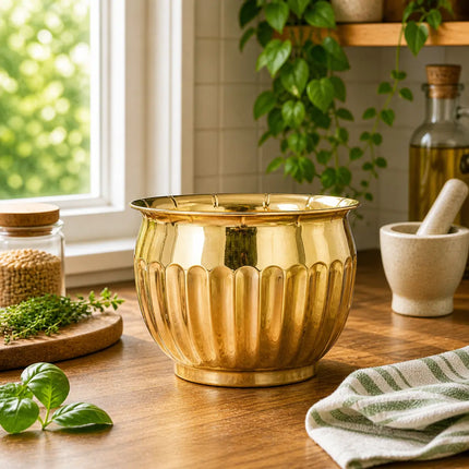 Brass Round Bucket Planter Pot