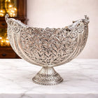 Brass Silver Plated Decorative Basket with Floral Design (10 Inch)