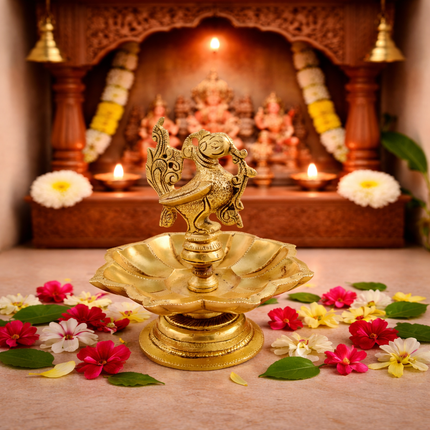 Brass Peacock Eight Petal Diya/Lamp (5.5 Inch)