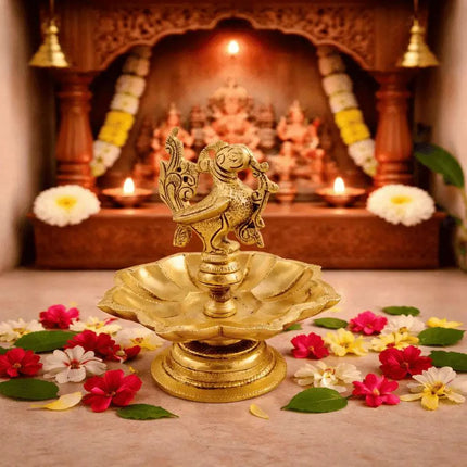 Brass Peacock Eight Petal Diya/Lamp (5.5 Inch)