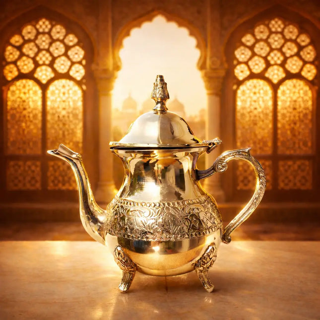 Brass Leaf Design Mughlai Tea Pot with Lid
