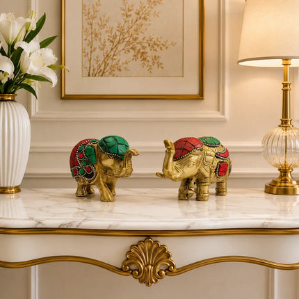 Brass Stone Work Elephant Statue